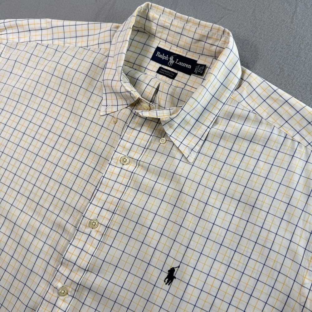 Ralph Lauren Yarmouth Shirt Mens 17.5 32/33 White Yellow Blue Check Button-down - Picture 8 of 9